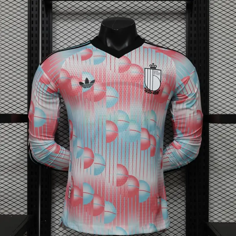 Camiseta Bélgica 2ª Equipación Mundial 2026 ML Rosa/Azul Claro (EDICIÓN JUGADOR)