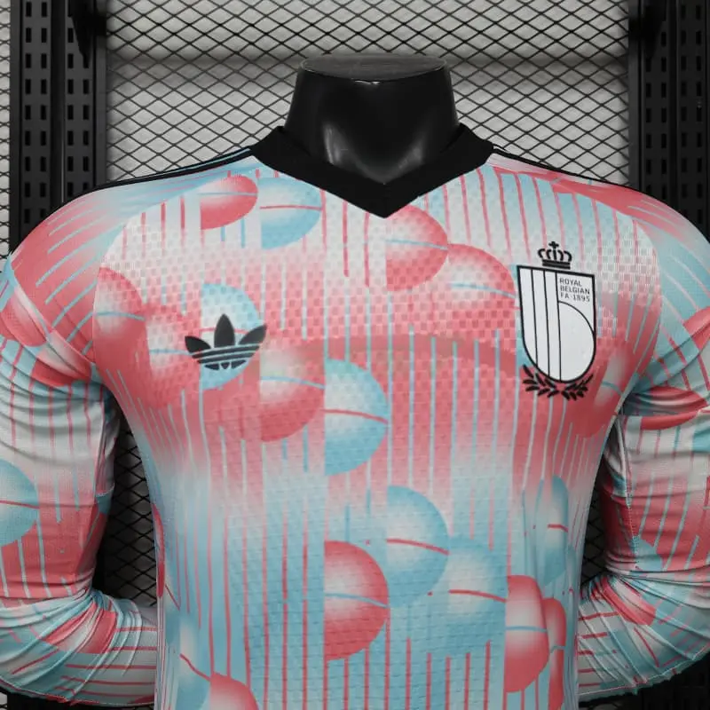 Camiseta Bélgica 2ª Equipación Mundial 2026 ML Rosa/Azul Claro (EDICIÓN JUGADOR)
