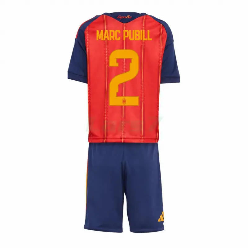 Camiseta Marc Pubill 2 España 1ª Equipación Mundial 2026 Rojo/Azul Niño Kit