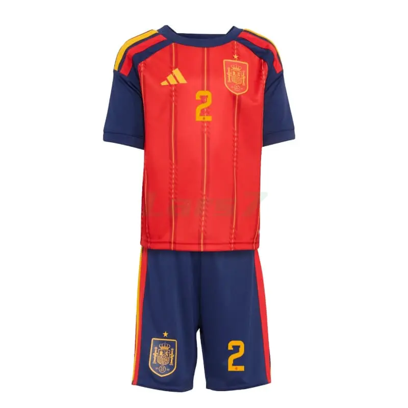 Camiseta Marc Pubill 2 España 1ª Equipación Mundial 2026 Rojo/Azul Niño Kit