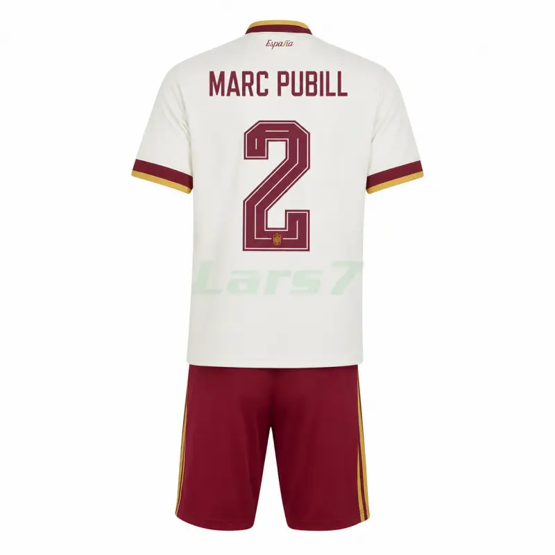 Camiseta Marc Pubill 2 España 2ª Equipación Mundial 2026 Blanco/Rojo Niño Kit