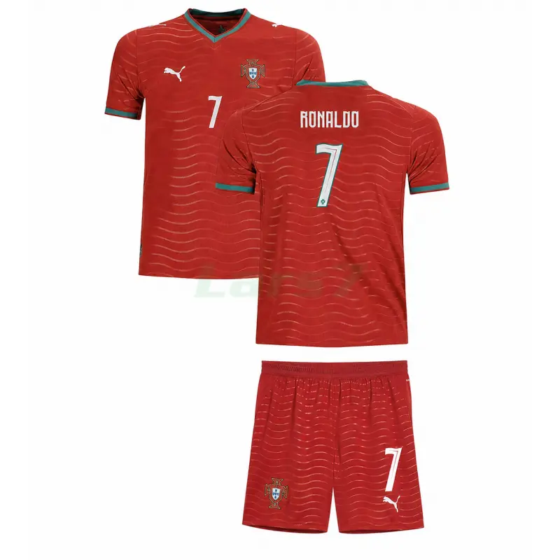 Camiseta Ronaldo 7 Portugal 1ª Equipación Mundial 2026 Rojo Niño Kit
