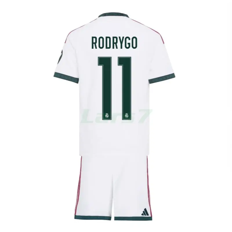Camiseta RODRYGO 11 Real Madrid 1ª Equipación 2026/2027 Blanco Niño Kit con Parche HP