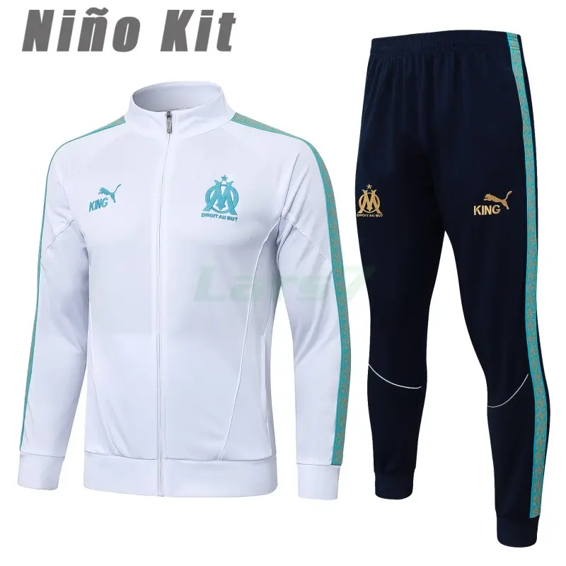 Chandal Olympique Marsella 2025/2026 Niño Blanco con Estampado en Manga