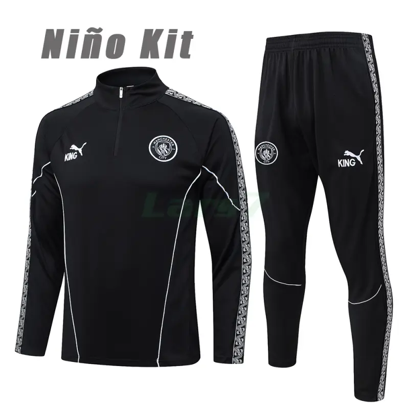 Sudadera De Entrenamiento Manchester City 2025/2026 Niño Kit Negro con Estampado en Manga