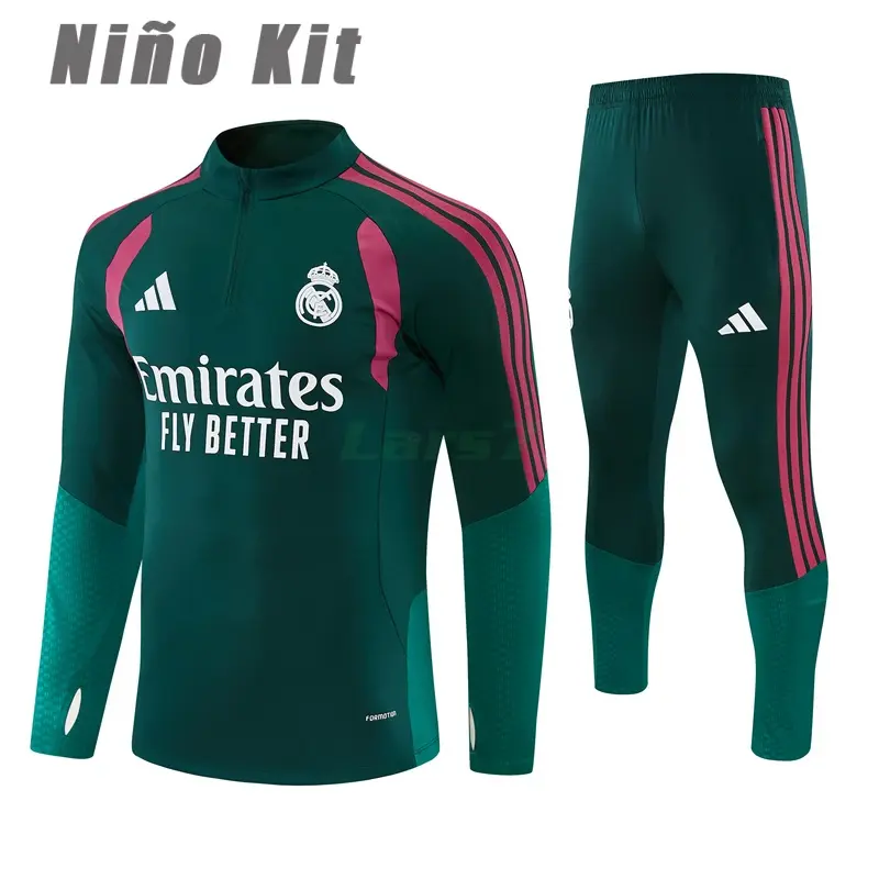 Sudadera De Entrenamiento Real Madrid 2026/2027 Niño Kit Verde Oscuro/Rosa
