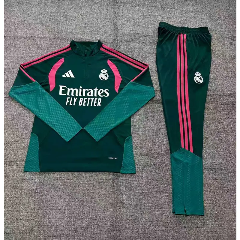 Sudadera De Entrenamiento Real Madrid 2026/2027 Niño Kit Verde Oscuro/Rosa