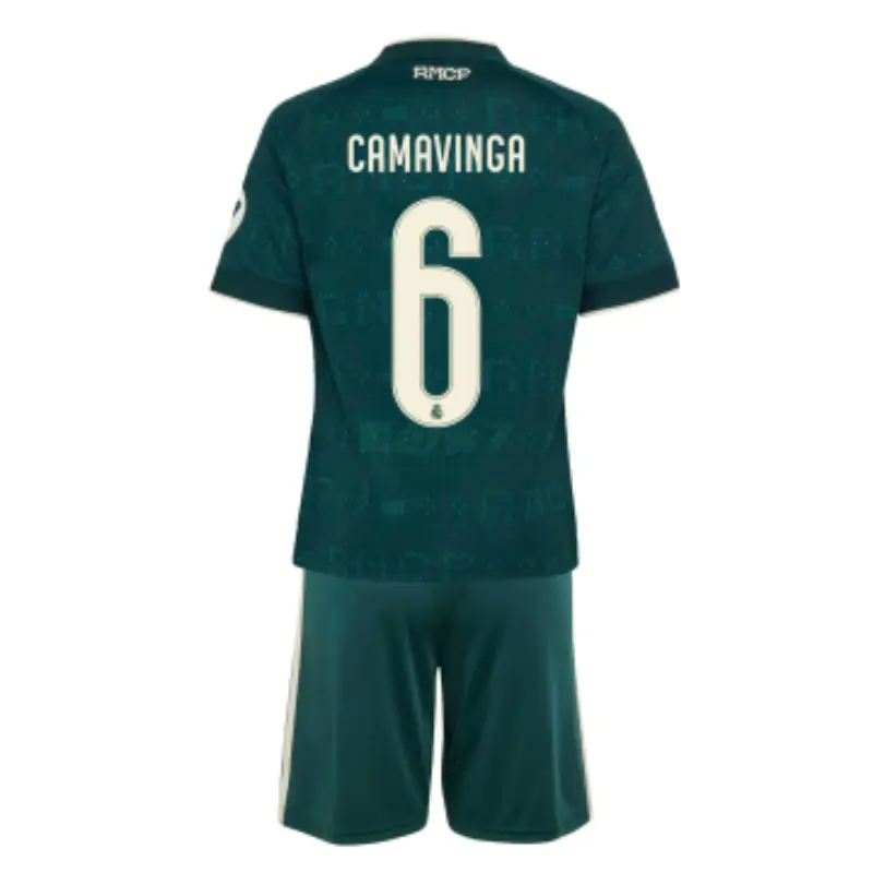 Camiseta CAMAVINGA 6 Real Madrid 2ª Equipación 2026/2027 Verde Oscuro Niño Kit con Parche HP