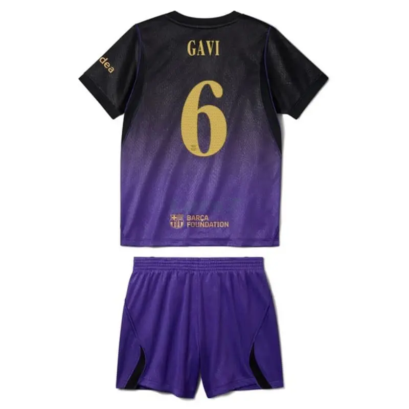 Camiseta GAVI 6 Barcelona 2ª Equipación 2026/2027 Negro/Morado Niño Kit UCL