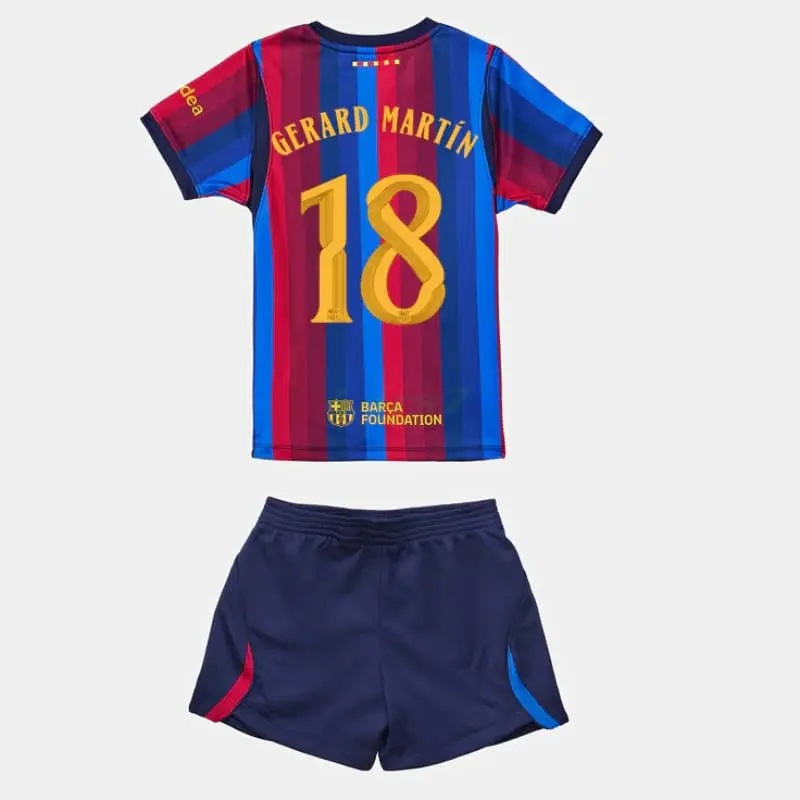 Camiseta GERARD MARTÍN 18 Barcelona 1ª Equipación 2026/2027 Rojo/Azul Niño Kit UCL