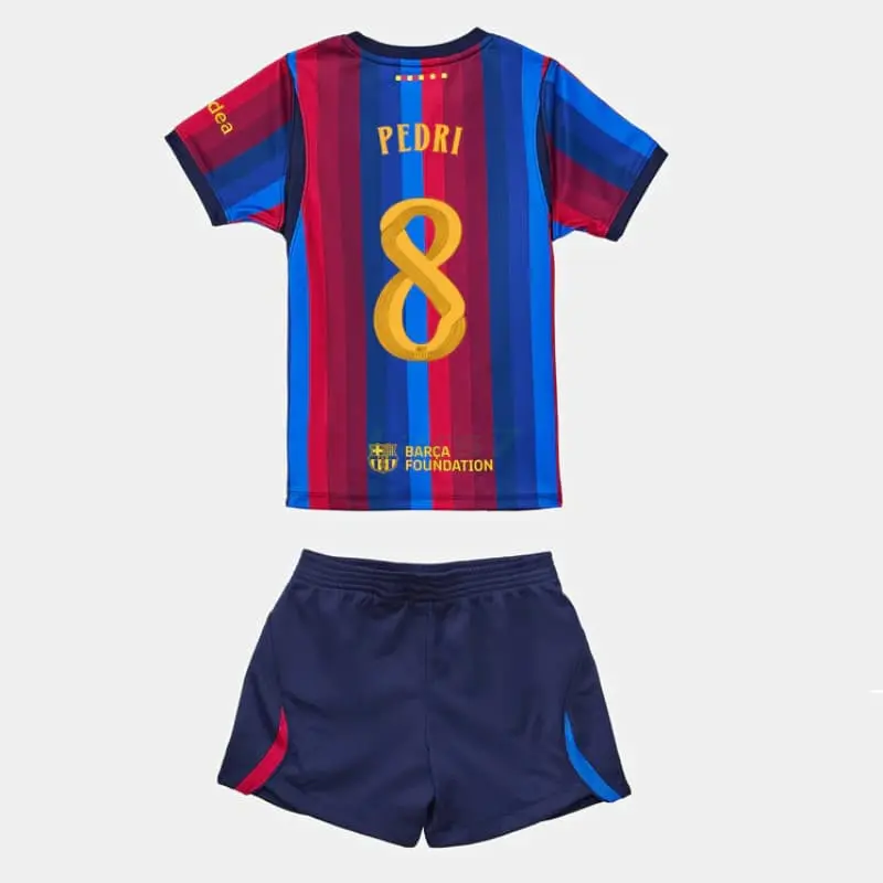 Camiseta PEDRI 8 Barcelona 1ª Equipación 2026/2027 Rojo/Azul Niño Kit UCL
