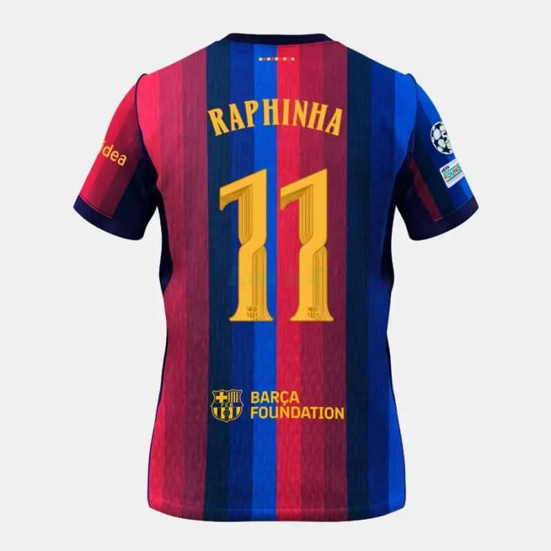 Camiseta RAPHINHA 11 Barcelona 1ª Equipación 2026/2027 Rojo/Azul con Parche UCL
