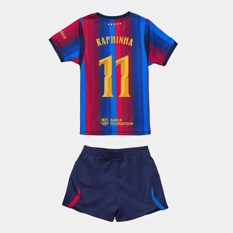 Camiseta RAPHINHA 11 Barcelona 1ª Equipación 2026/2027 Rojo/Azul Niño Kit UCL