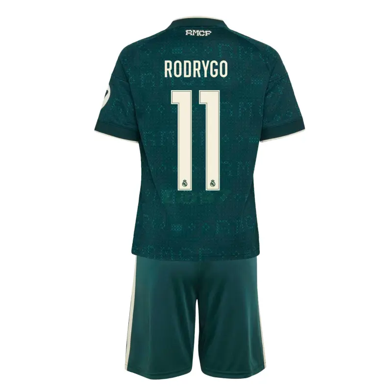 Camiseta RODRYGO 11 Real Madrid 2ª Equipación 2026/2027 Verde Oscuro Niño Kit con Parche HP