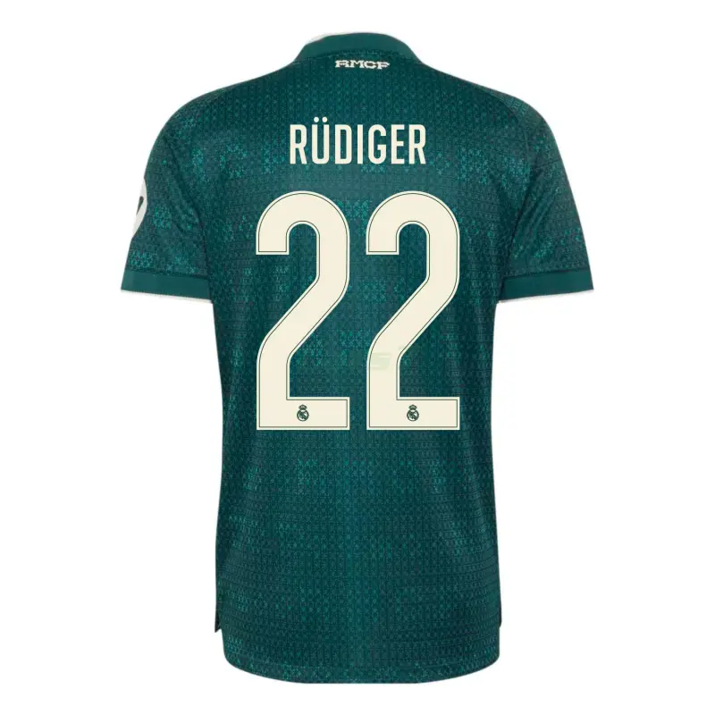 Camiseta RUDIGER 22 Real Madrid 2ª Equipación 2026/2027 Verde Oscuro con Parche HP