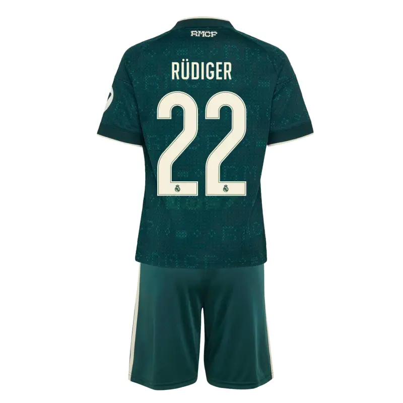 Camiseta RUDIGER 22 Real Madrid 2ª Equipación 2026/2027 Verde Oscuro Niño Kit con Parche HP