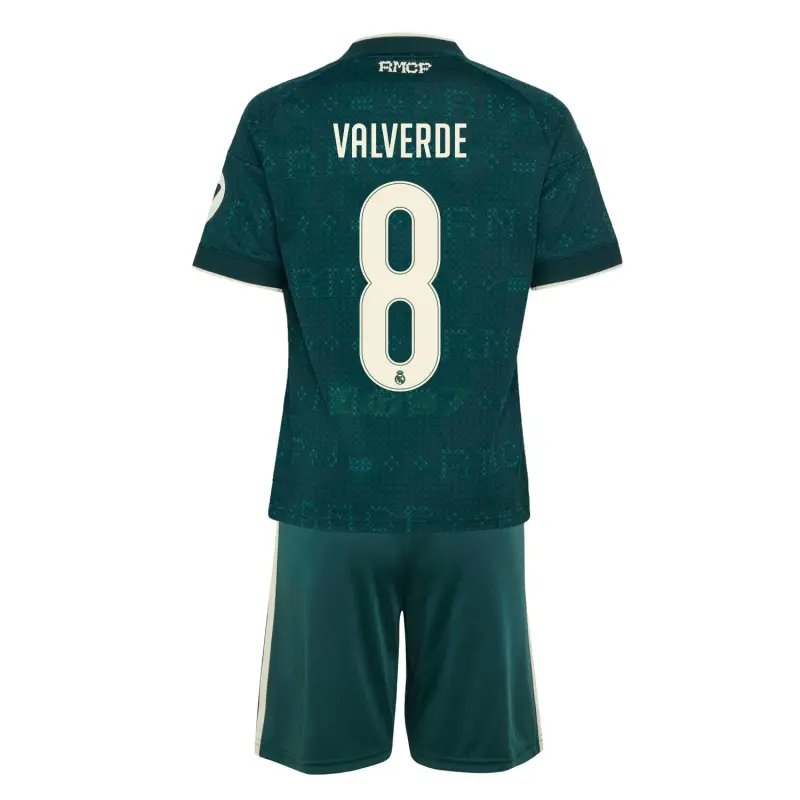 Camiseta VALVERDE 8 Real Madrid 2ª Equipación 2026/2027 Verde Oscuro Niño Kit con Parche HP
