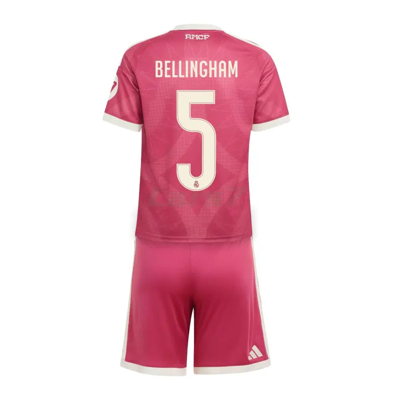 Camiseta BELLINGHAM 5 Real Madrid 3ª Equipación 2026/2027 Rosa Niño Kit con Parche HP