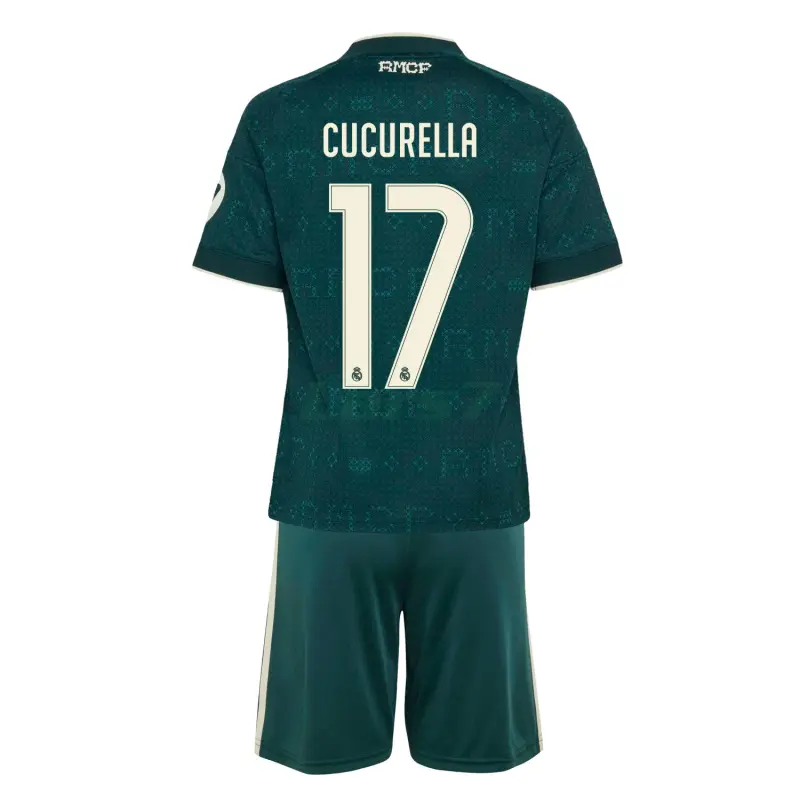 Camiseta CUCURELLA 17 Real Madrid 2ª Equipación 2026/2027 Verde Oscuro Niño Kit con Parche HP