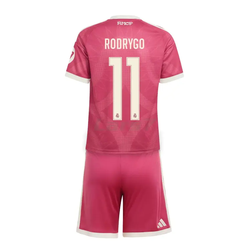 Camiseta RODRYGO 11 Real Madrid 3ª Equipación 2026/2027 Rosa Niño Kit con Parche HP