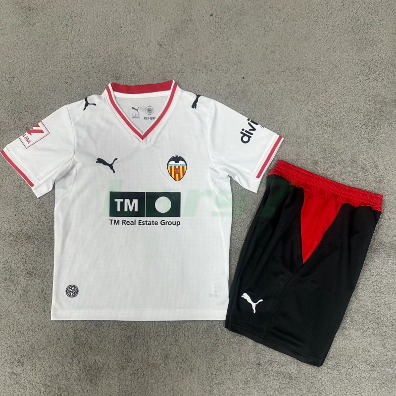 Camiseta Valencia 1ª Equipación 2026/2027 Blanco Niño Kit con Parche La Liga