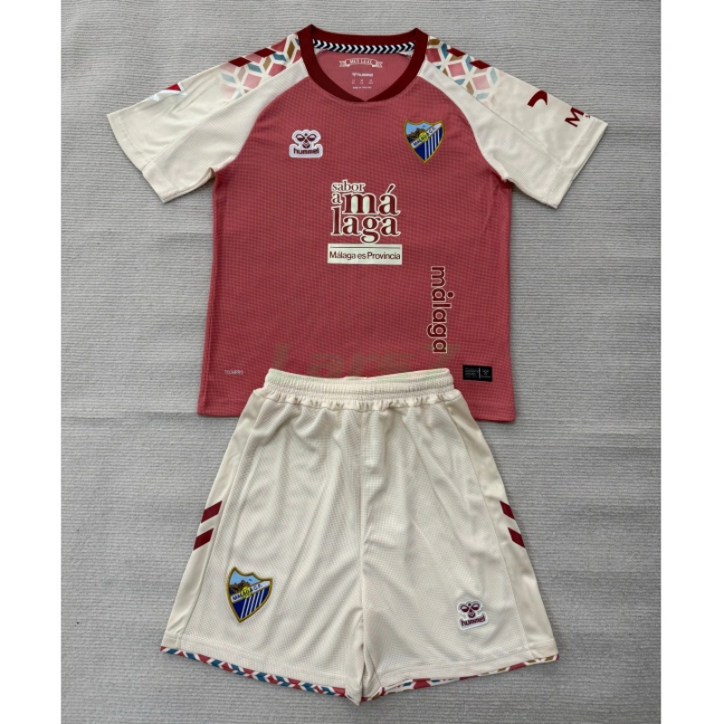 Camiseta Málaga CF 2ª Equipación 2026/2027 Rosa Niño Kit con Parche La Liga