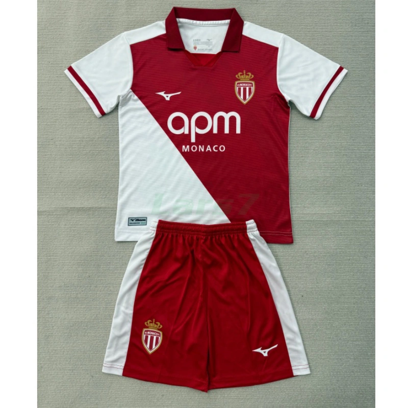 Camiseta Monaco 1ª Equipación 2026/2027 Rojo/Blanco Niño Kit