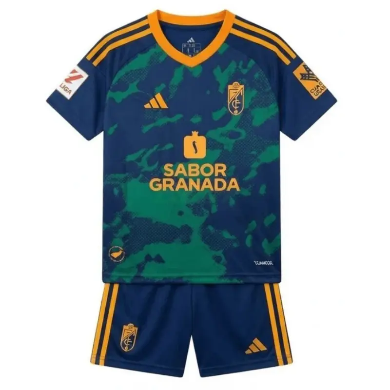 Camiseta Granada 2ª Equipación 2026/2027 Azul/Verde Niño Kit con Parche La Liga