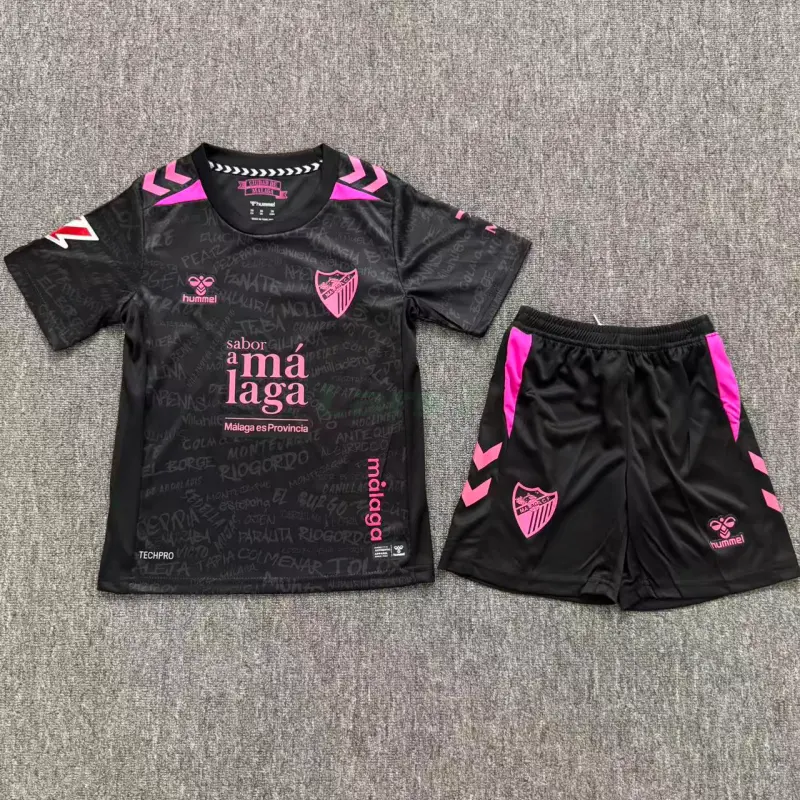 Camiseta Málaga CF 3ª Equipación 2026/2027 Negro Niño Kit con Parche La Liga