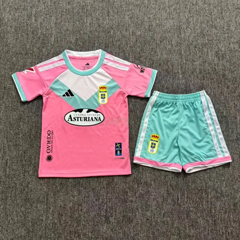 Camiseta Real Oviedo 2ª Equipación 2026/2027 Rosa Niño Kit con Parche La Liga