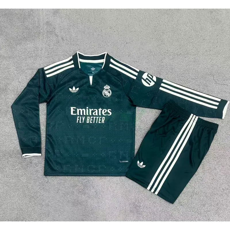 Camiseta Real Madrid 2ª Equipación 2026/2027 ML Verde Oscuro Niño Kit con Parche HP