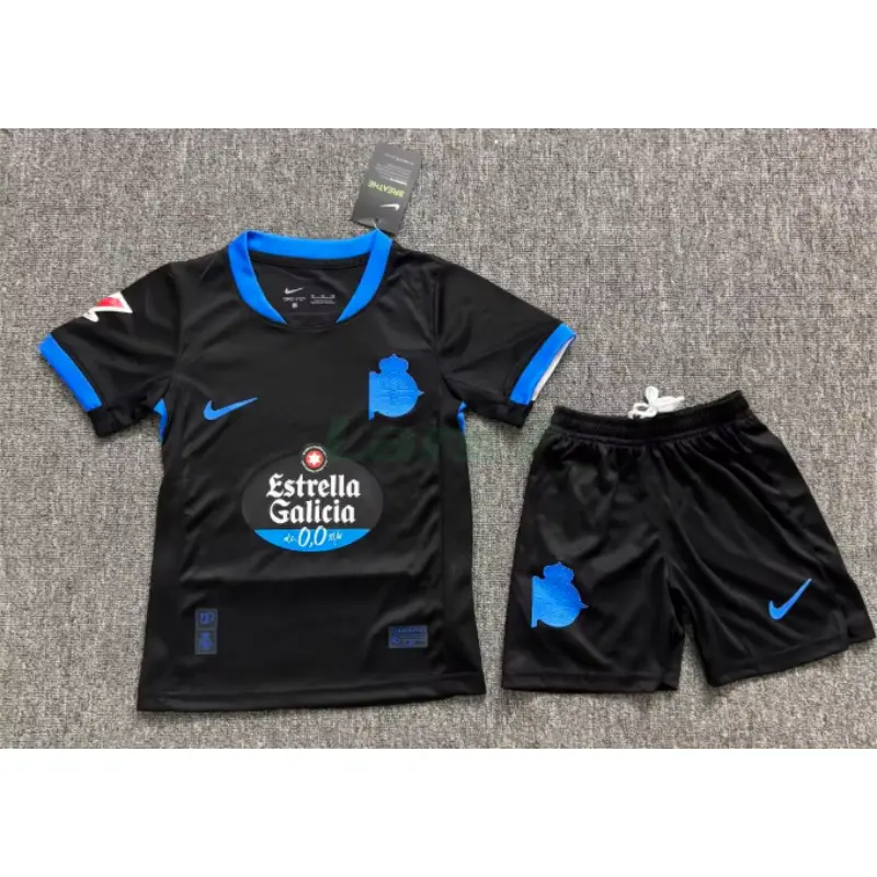 Camiseta Deportivo de La Coruña 2ª Equipación 2026/2027 Negro Niño Kit con Parche La Liga	