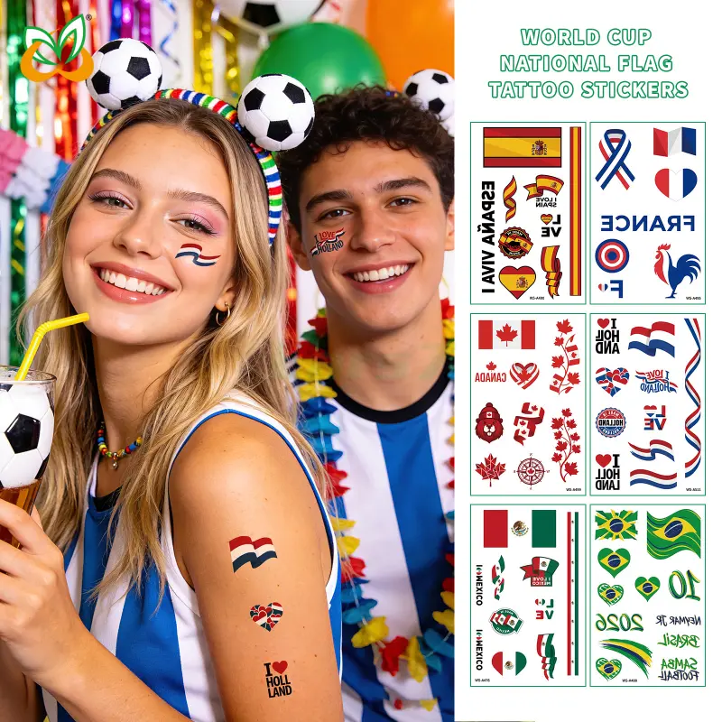 Set de 3 tatuajes temporales de banderas del Mundial 2026
