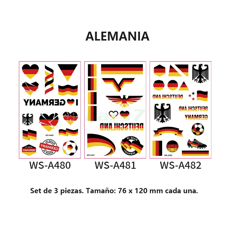 Set de 3 tatuajes temporales de banderas del Mundial 2026