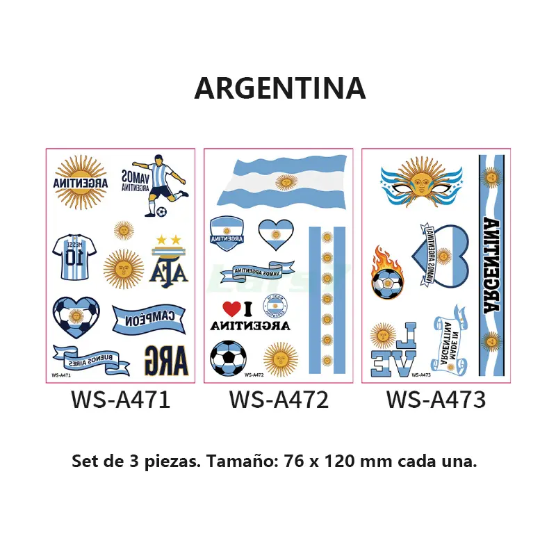 Set de 3 tatuajes temporales de banderas del Mundial 2026