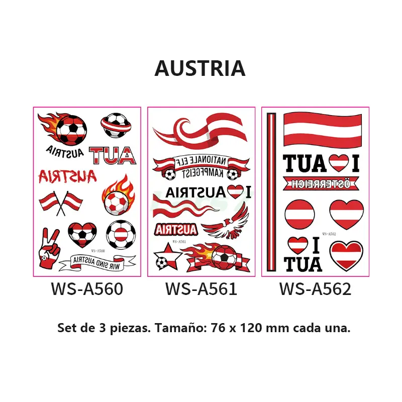 Set de 3 tatuajes temporales de banderas del Mundial 2026