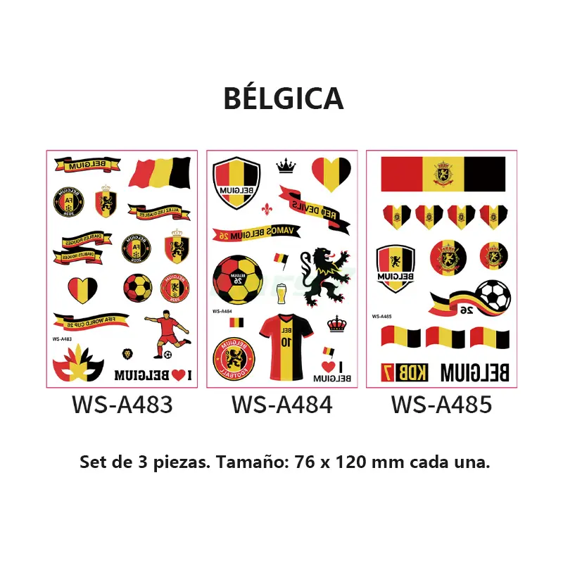 Set de 3 tatuajes temporales de banderas del Mundial 2026
