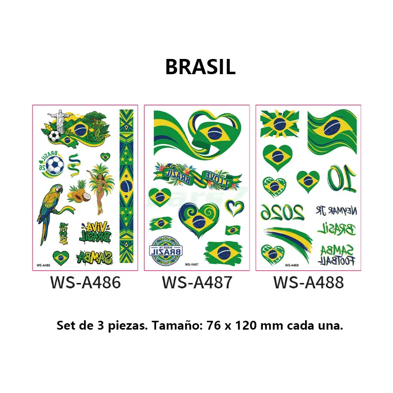 Set de 3 tatuajes temporales de banderas del Mundial 2026