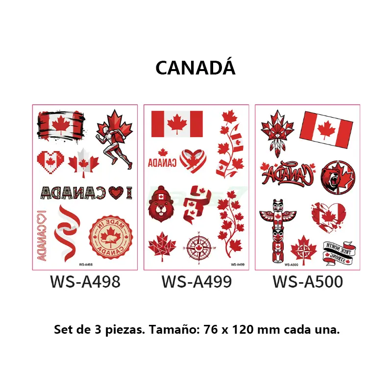 Set de 3 tatuajes temporales de banderas del Mundial 2026