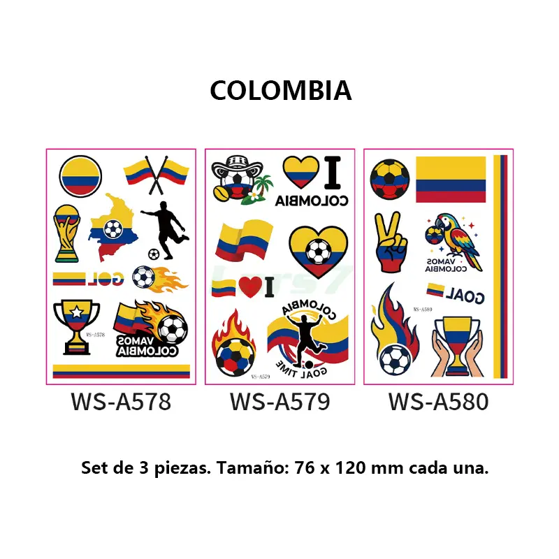 Set de 3 tatuajes temporales de banderas del Mundial 2026
