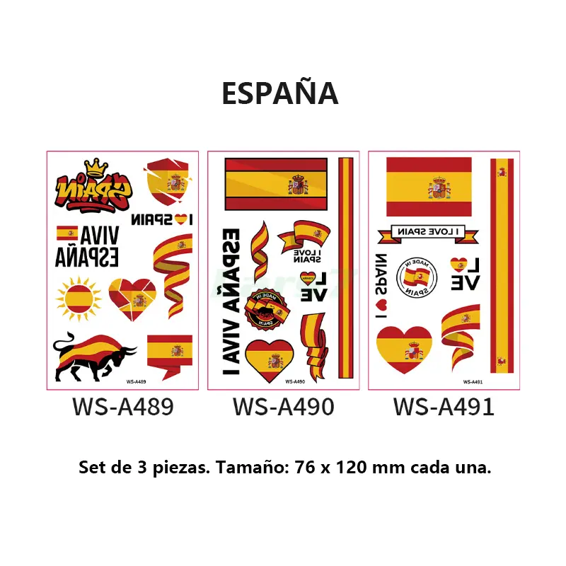 Set de 3 tatuajes temporales de banderas del Mundial 2026