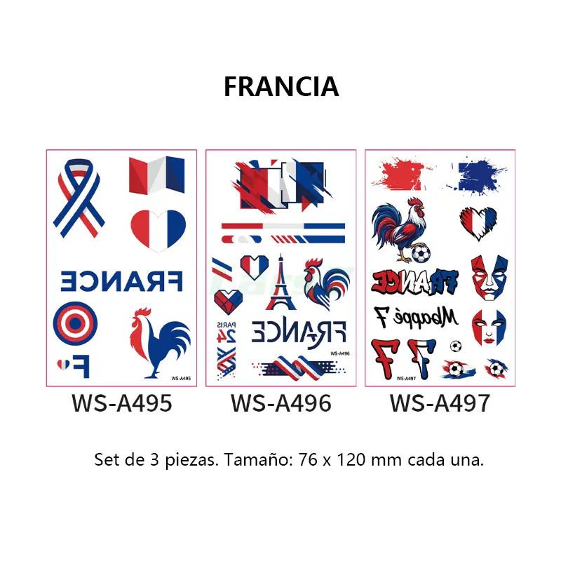 Set de 3 tatuajes temporales de banderas del Mundial 2026