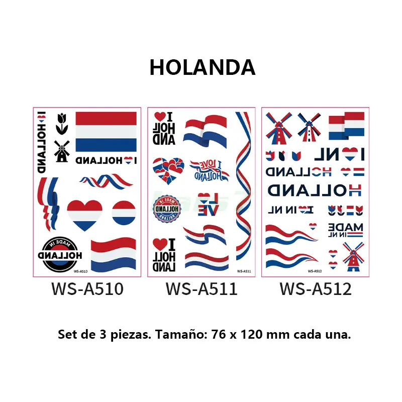 Set de 3 tatuajes temporales de banderas del Mundial 2026