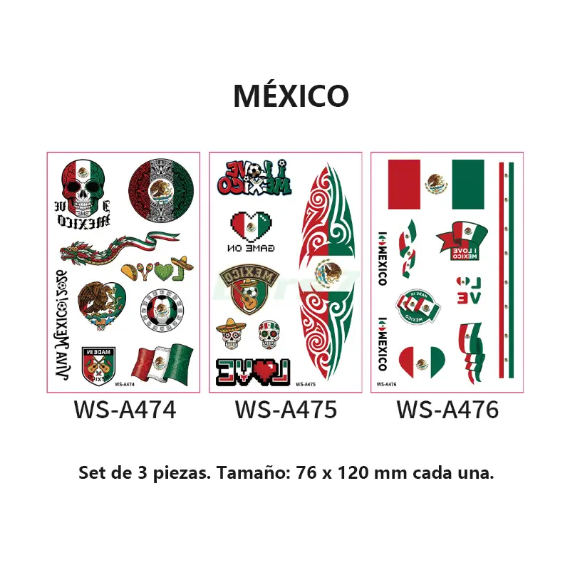 Set de 3 tatuajes temporales de banderas del Mundial 2026