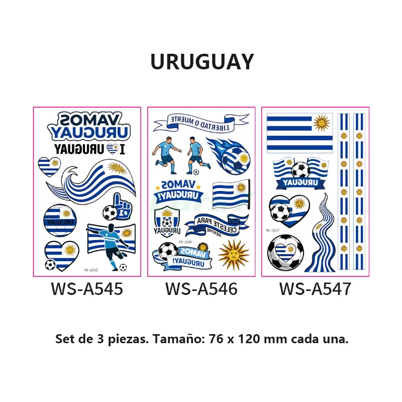Set de 3 tatuajes temporales de banderas del Mundial 2026