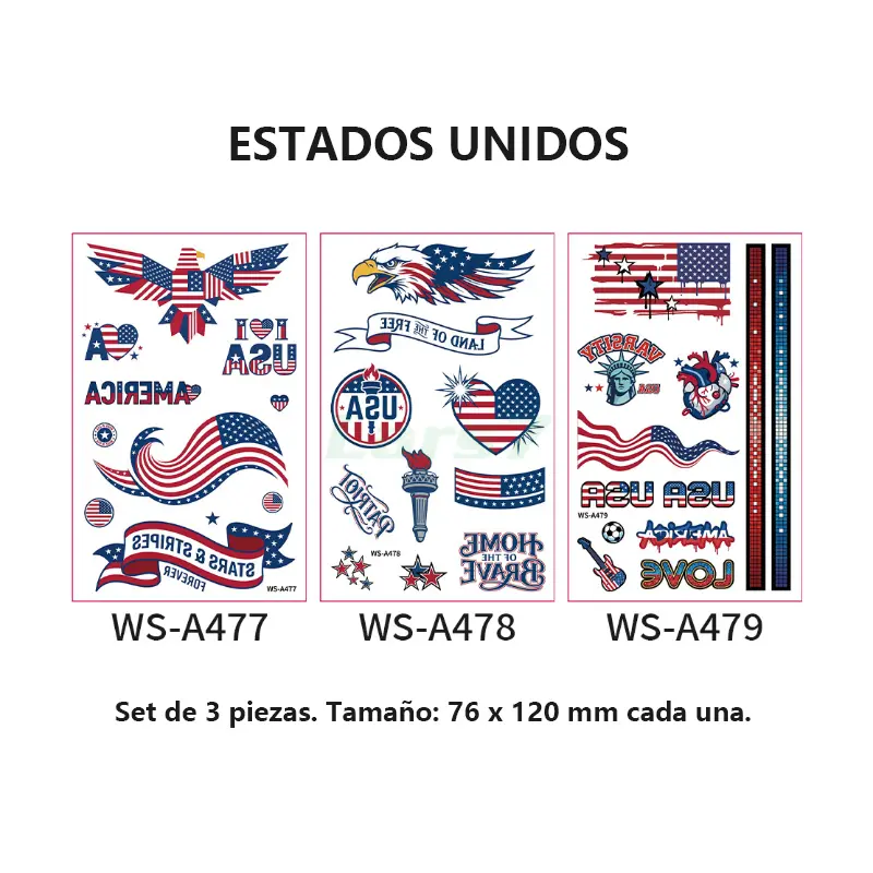 Set de 3 tatuajes temporales de banderas del Mundial 2026